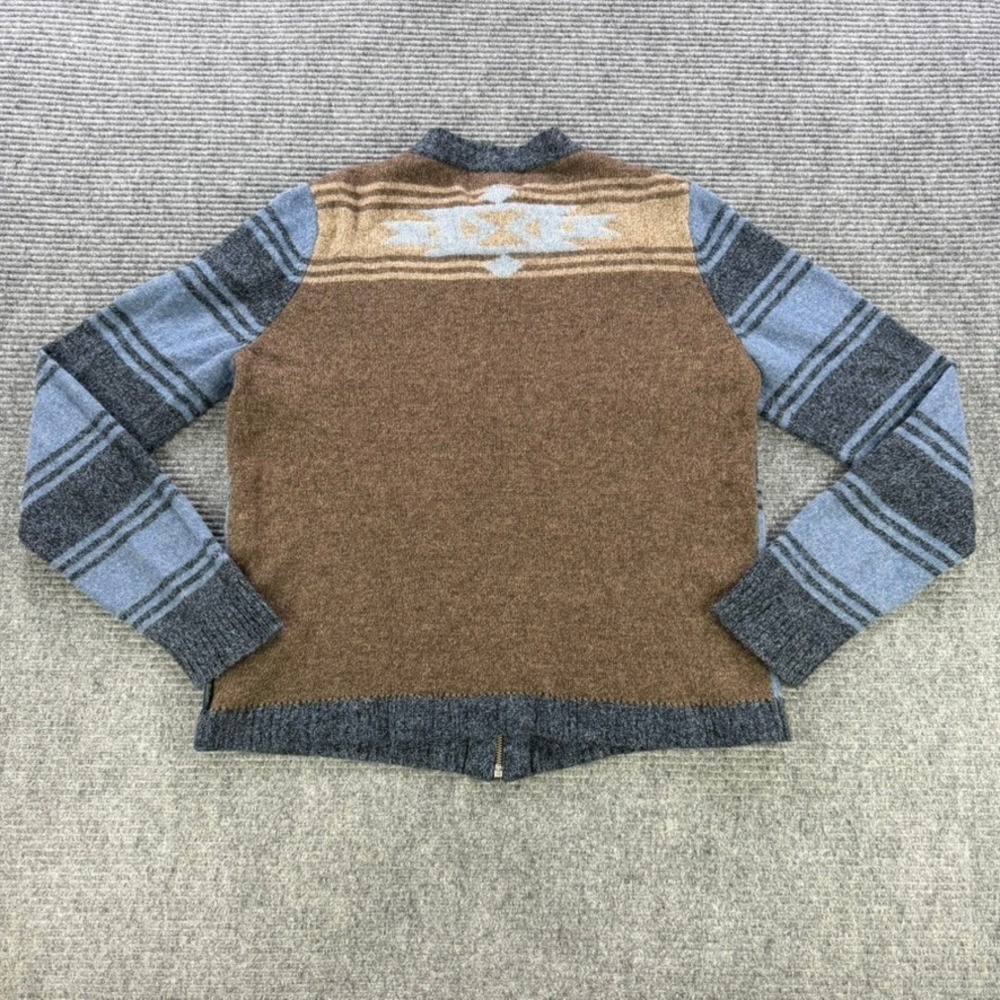 Woolrich Southwestern Lambswool Full Zip Sweater Womens Large Blue Brown Aztec - Picture 2 of 12